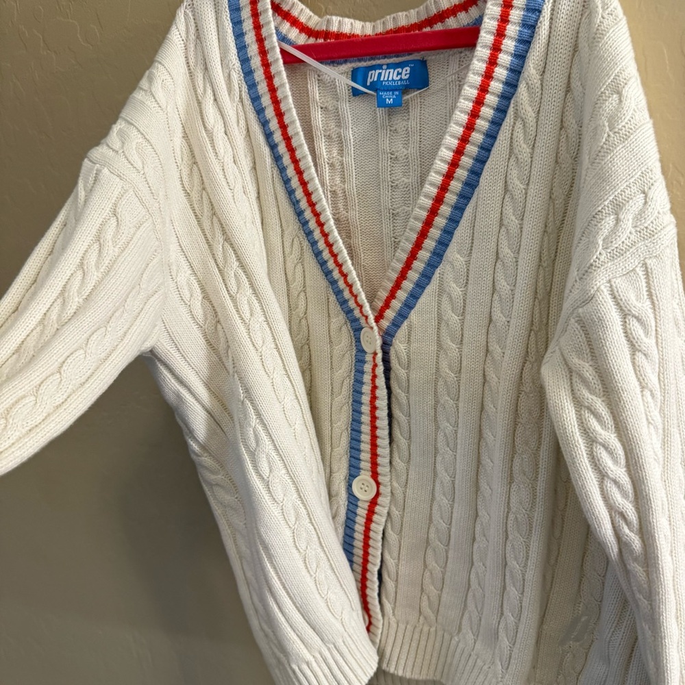 Prince Ivory Cardigan Pickleball Golf Vacation Sweater Preppy College Tenniscore